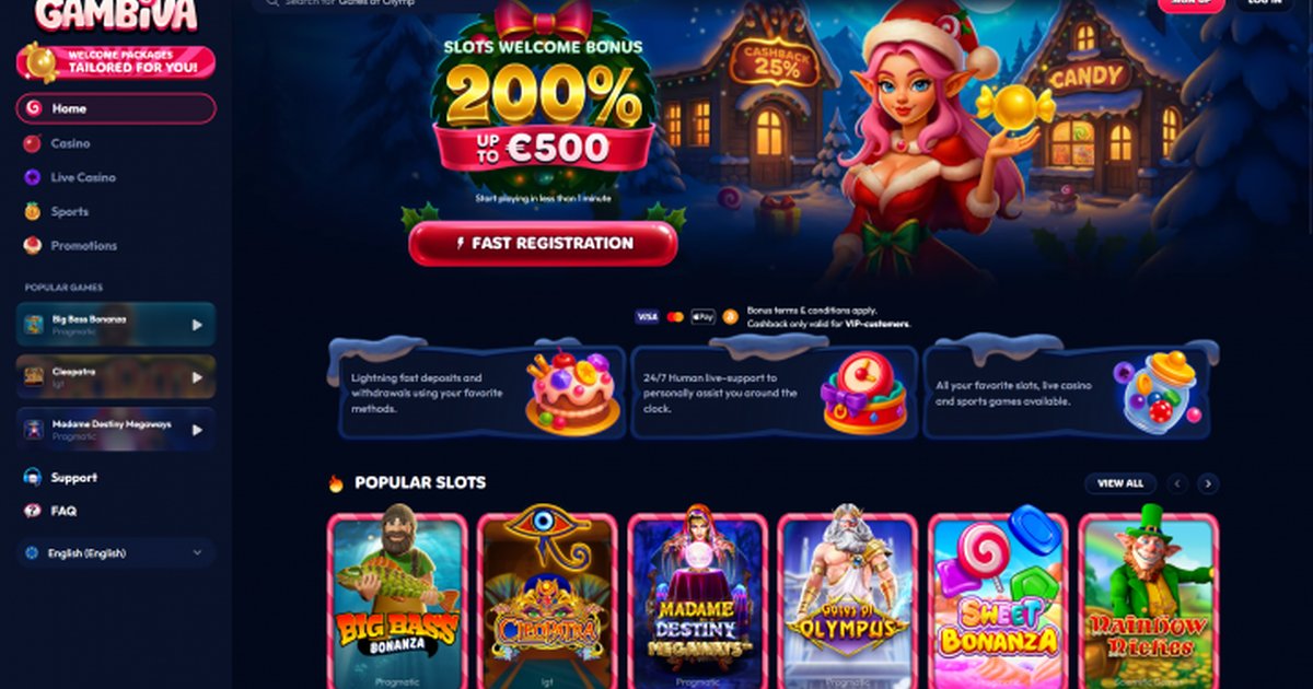 Interface Gambiva Casino - bonus sans condition de mise